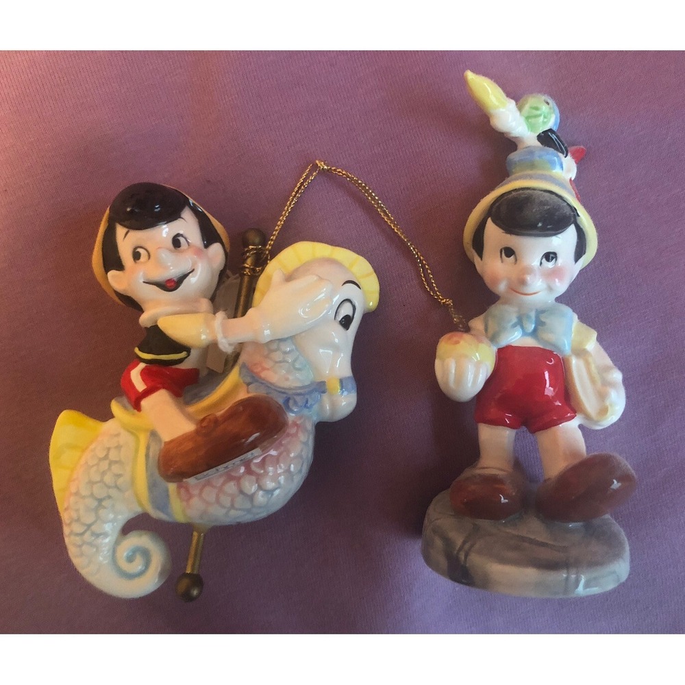 Vintage Schmid Disney Pinocchio Figurines Lot of 2 Ceramic Seahorse Rare